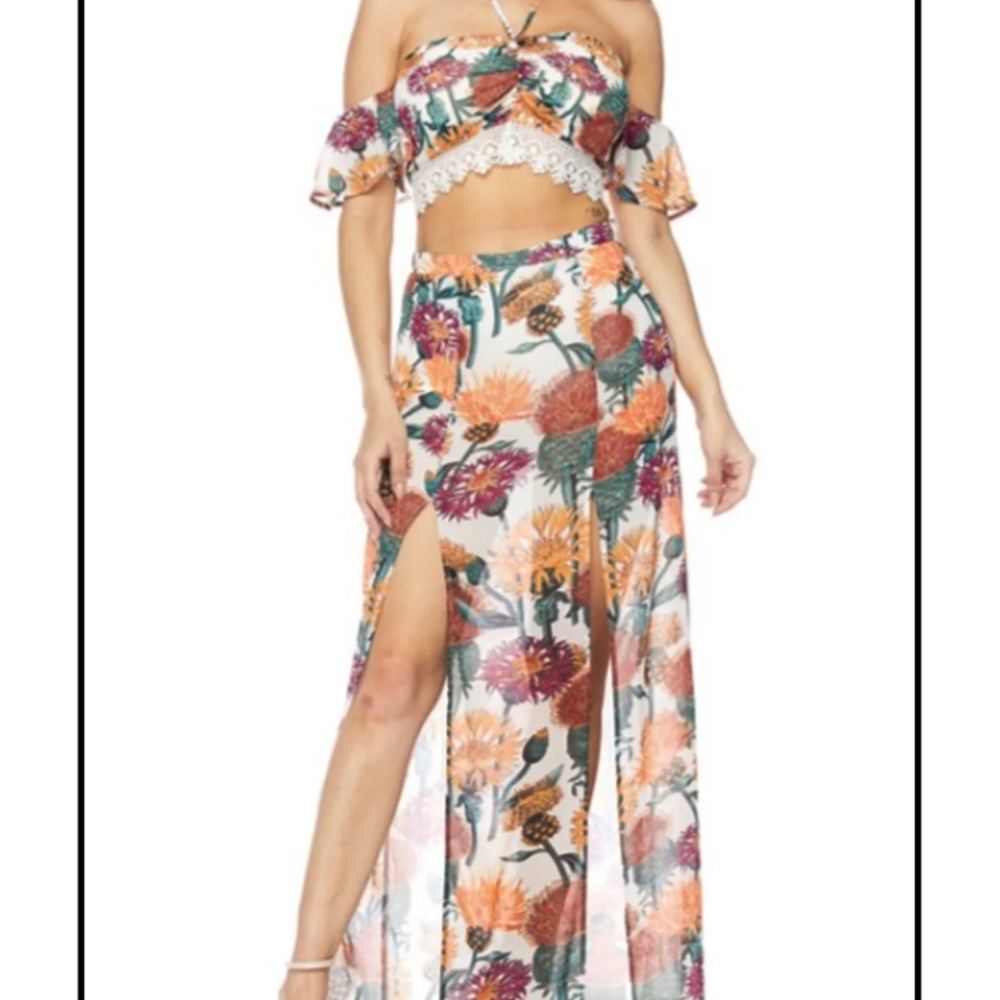 2 piece floral fashion nova pant set excellent condition worn once